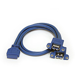 2포트 USB 3.0 패널 장착형 케이블 마더보드 핀 헤더 연결 USB 3.0 x2 확장 변환 어댑터 케이블 암/암
