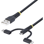 USB 2.0 케이블/1m/3-in-1 USB-A - Micro-USB/USB-C/Lightning/480Mbps/15W 3A/블랙/Type-C 마이크로 USB 번개 케이블/데이터 전송 동기화 충전 코드