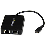 USB 유선 LAN 어댑터/듀얼 포트/USB-C 연결/1x USB-A/블랙/기가비트 이더넷/노트북용 네트워크 변환 컨버터